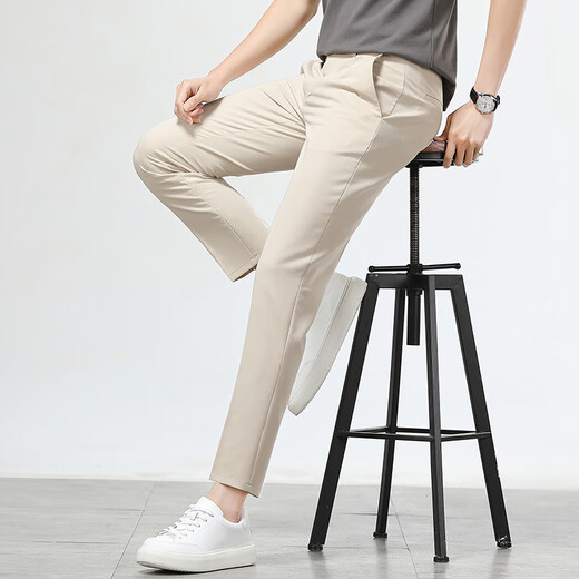 JEEP SPIRIT casual trousers for men slim straight cut pants khaki pants summer thin stretch men's pants 2025 new style khaki 9921-summer thin style 29 (suitable for about 50-55kg)