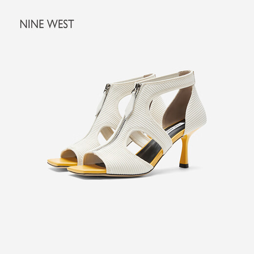 Jiuxi (Nine West)/Jiuxi Fish Mouth High Heel Sandals for Women 2025 Summer New Knitted Sandals White 34