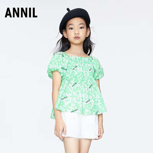 Annai children's clothing girls' short-sleeved tops 2024 spring new style white and green flowers 120