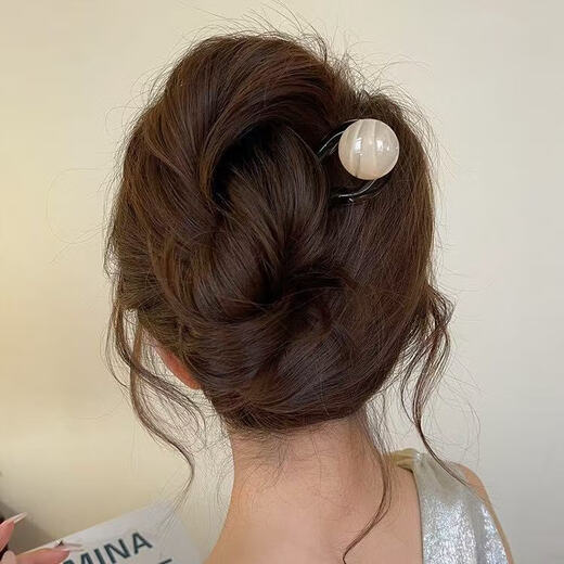 Jiaenbe Kokosnuss Kokosnuss gefrorene runde Perlen Retro einfache Perlen U-förmige Haarnadel Frauen 2025 Neues High-End-Sommer-Blasenhaarzubehör U-förmige runde Perlen Haarnadel (Karamellfarbe) Single