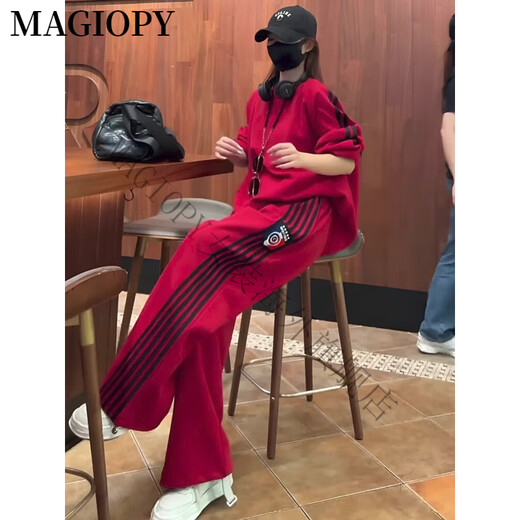 MAGIOPY国际奢侈高档品牌美式潮牌休闲运动套装女2025春季款宽松洋气红色 红色两件套 S(100斤以内)