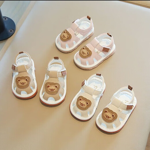 Wenzhi baby shoes 0-1 year old baby sandals baby screaming shoes children's sandals 6-12 months non-slip toe toddler shoes cartoon sandals beige size 20 (inner length 13.5cm)