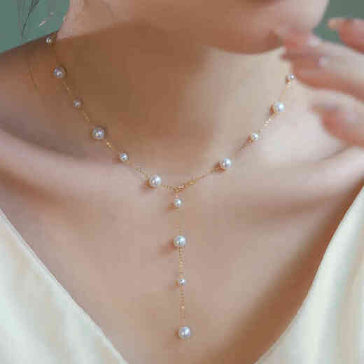 Yuansi 18k gold freshwater baby's breath necklace with large and small intervals can be stacked with clavicle chain sweater chain 4-5/6-7mm default k yellow 45cm