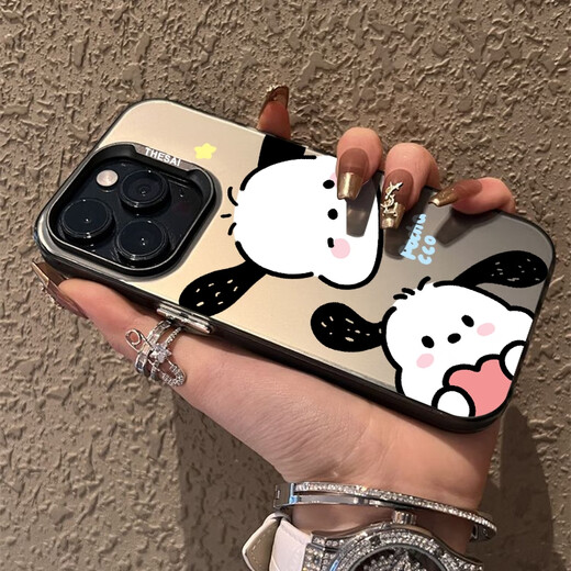 波沃姆 可爱帕恰狗适用苹果16promax手机壳新款iphone14保护套苹果13全包12防摔11彩银软壳男女款 IMD彩银-黑-LU3899比耶帕恰狗 iPhone 15 Pro