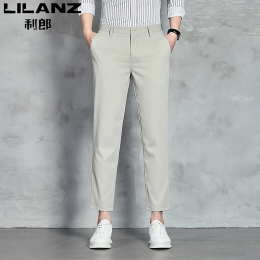 Lilang Herren Ice Seide Casual Hosen für Männer Sommer Neue Neun-Punkte-Mode-vielseitige High-End-Businesshosen mit geradlinigem Bein dünne schwarze YDL9898 31