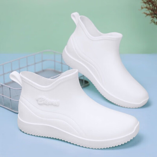 2025 new fashionable kitchen rain boots for women short tube waterproof and non-slip water shoes car wash rubber shoes summer short tube rain boots 8815 white 44