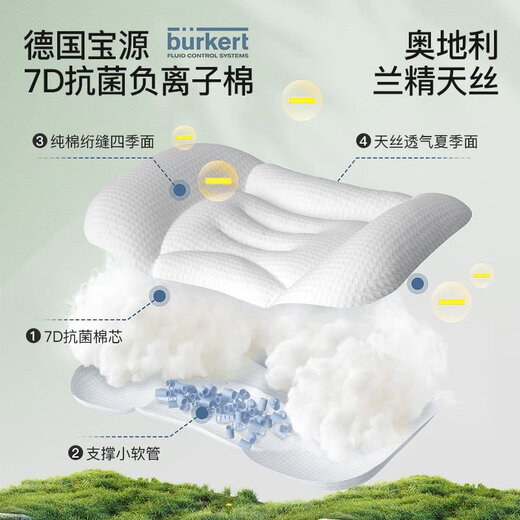 Ootao children's pillow shaped neck pillow 1-6-15 years old universal baby double-sided partition pillow side sleeping pillow single pillowcase new + green pillowcase H2 segment suitable for 3-8 years old sleeping height 3.5