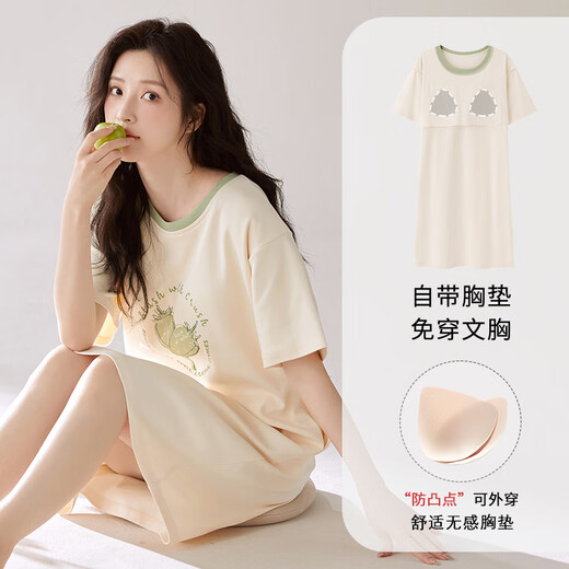 何佳功带胸垫睡裙女款夏季2025年新款可外穿女士睡衣家居服 12532 【带胸垫100棉】 M 【推荐80-100斤b