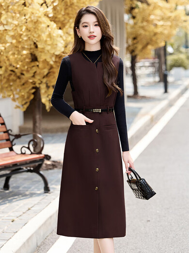 TJQ ​​Luxury High-End-Marke Strickkleid für Frauen 2025 Herbst neuer Stil Slim Fit Slim Basis Mode Rock Camel M schlägt vor, dass 105jin [Jin gleich 0,5 kg entspricht]