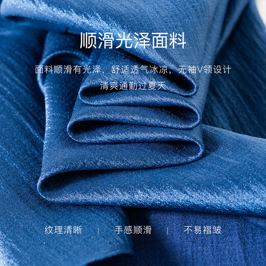 Roeyshouse French Light Are Mature Style Hochqualitätsfarbig V-Ausschnitt Shirt 2025 Sommer Neu einfaches ärmellose Top für Frauen 12356 Blau L.