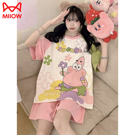猫人（MiiOW）蜡笔小新纯棉睡衣女款夏季短袖薄款卡通可爱学生加大码胖家居服 QYS9928 M (适合80-100斤)