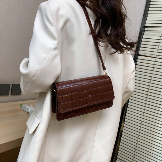 
Stone-patterned candy color French new style small square bag for going out and shoulders fashionable crossbody bag handheld commuting bag coffee color