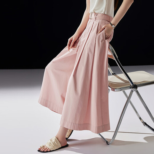 Demana [nude experience series] summer comfortable style pure cotton nine-point pants belt wide-leg chants pleated women's casual pants