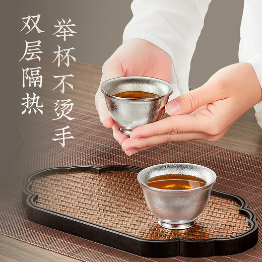 KAMJOVE pure titanium double-layer anti-scald small tea cup master tea cup tea cup kung fu tea cup household T-22F