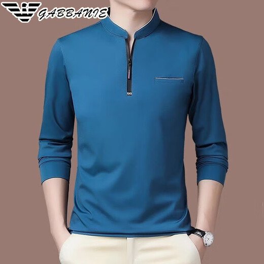 Falamone Armani Herren langärmelige Stand-Collar-T-Shirt High-End Business Cason Cotton Sweatshirt Spring Neues Basishemd Trend GA/6625 Green Plüsch S 165/84a