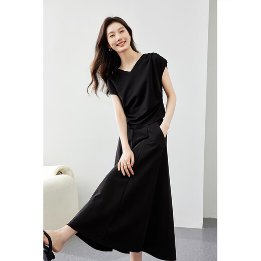 
Vanciman design sense T-shirt suit skirt for women in summer new waist top skirt high-end two-piece set black XL
