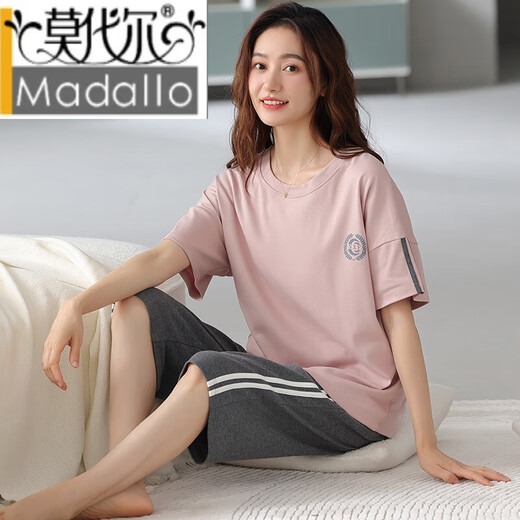 莫代尔女士睡衣新疆棉短袖七分裤夏季新款可外穿空调宽松家居服套装 NXF 9853 XL