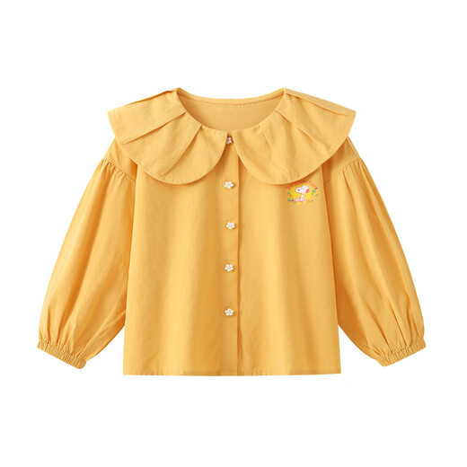 La Chapelle La Chapelle Girls' Shirts Spring 2026 New Girls Fashion Casual Tops Children's Spring and Autumn Lapel Shirts Yellow 120 Recommended height 111-120cm