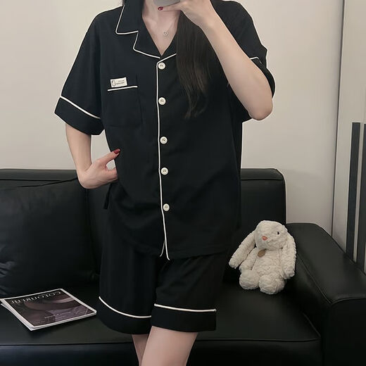 莫代尔韩版简约纯色棉睡衣女短袖短裤夏季两件套宿舍可外穿家居服套装 9905#深灰色 M 80-100斤