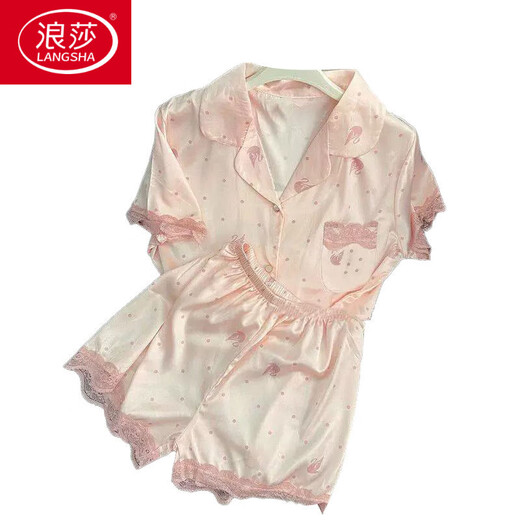 LangSha (LangSha) cool lace ice silk pajamas short-sleeved shorts for summer pajamas for women can wear casual and comfortable two-piece set thin style 9207# L [Suggested 100-115 Jin [Jin equals 0.5 kg]]