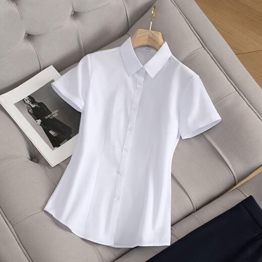 
Short-sleeved white shirt women's formal wear summer new commuter slim work clothes professional women's clothing OL shirt slimming workwear B611 [high-quality short-sleeved] pure white lapel 4XL (recommended 140-150Jin [Jin equals 0.5 kg])
