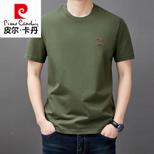 Pierre Cardin Camiseta de manga corta de algodón puro de algodón de gama alta para hombres Summer redondeo 2025 Nueva camiseta suelta Top de calma a media manga negro 9929 Modelo M 165 sugiere 90jin [Jin equivale a 0.5 kg] -120Jin [Jin equivale a 0.5 kg]