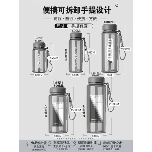 富光2025新款【9221次回购】富光超大容量太空杯男女学生专用便携防漏 1500毫升-太空灰-耐热耐摔