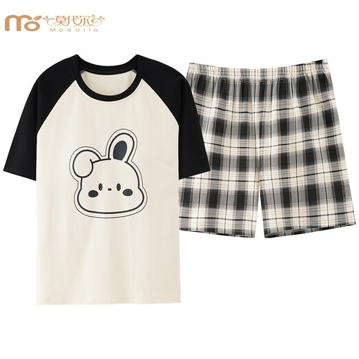 Modal summer short-sleeved plaid pajamas suit fat MM women 200 Jin [Jin equals 0.5 kg] Home clothing Korean version loose and can be worn outside casual cartoon KNC3519 L