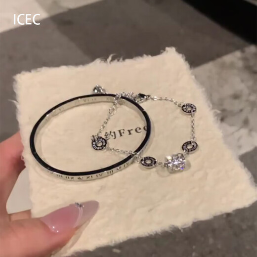 QUAMERS925 sterling silver flash small waist bracelet women's light luxury niche exquisite stacking bracelet clear combination bracelet + bracelet