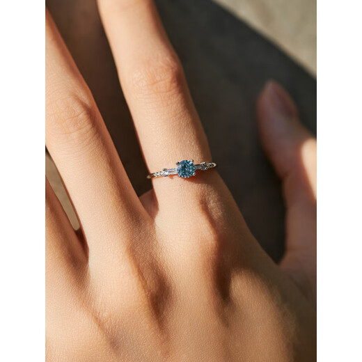 Fat Donglai's same style aquamarine ring S925 sterling silver light luxury light sea blue diamond ring women's niche design light sea blue ring US size 7 (54mm)