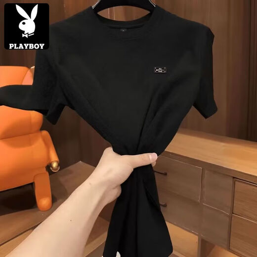 花花公子（PLAYBOY）2025新款夏季冰丝肌理感绣标圆领男士短袖时尚半袖百搭轻奢T恤男 【夏季短袖】6628白色 3XL 150-165斤