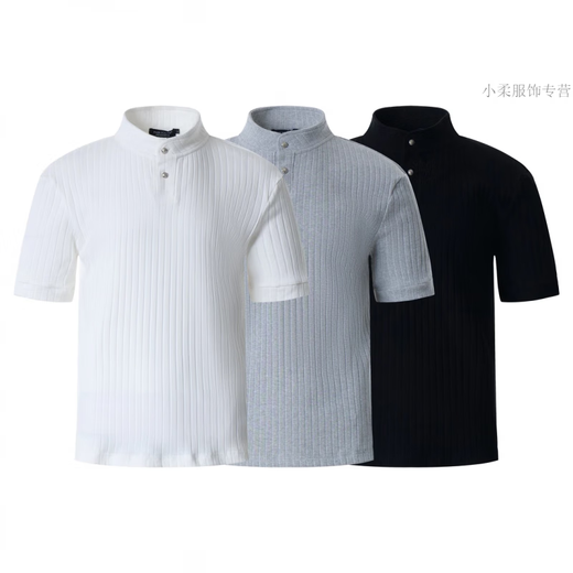 Ximuyao Mksn Texture américaine Texture de bande verticale Henry Neck Clain à manches Niche épaule T-shirt lâche G1343 Gray M