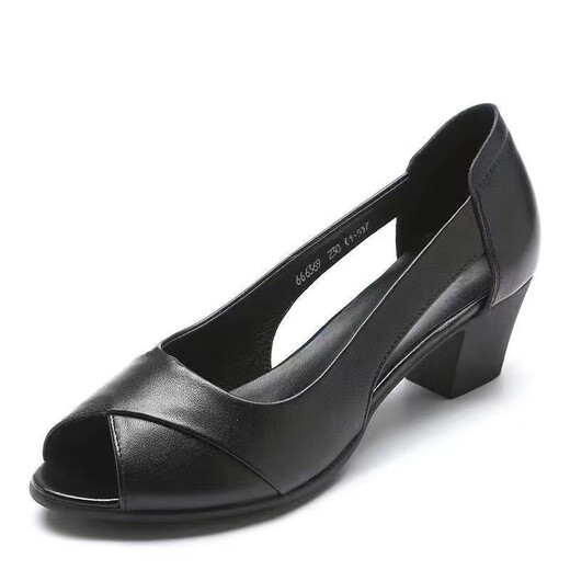 Hot-Air Dick-Heeled-Schuhe weiche Ledersandalen für Frauen im Jahr 2025 Sommer tragen neue Mutterschuhe mittleren Alters Schuhe Non-Slip Damen Fisch Mundschuhe Wenzhou Sandalen für Frauen ohne müde Füße Beige 40 40