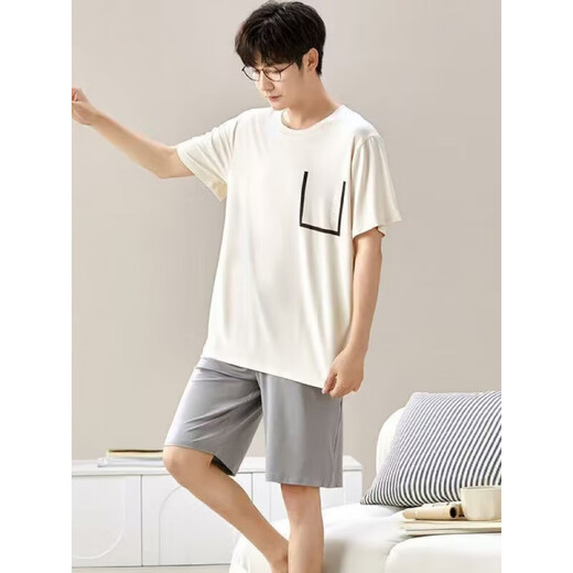 Liumanli Modal kurzärmelige Shorts für Männer im Sommer lose plus großer Dünner Pyjamas Sommer-Hausanzug 6624 Herrenhauskleidung 4xl [Empfohlen 180-220jin [Jin ist gleich 0,5 kg]] und große Größe großer Größe