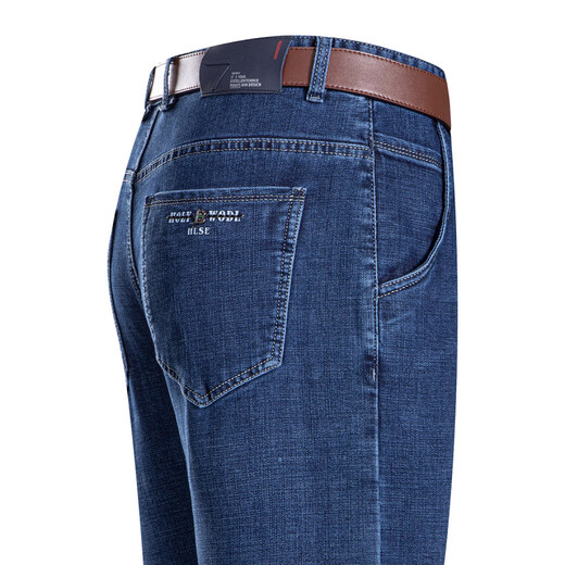 Goldlion Summer Fino Stretch Jeans Men sueltos aliviables transpirables de mediana edad.