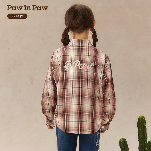PawinPaw Cartoon Bear Children's Clothing 25th Autumn and Winter New Girls Plaid Shirt Loose, Casual and Versatile Red/20 110