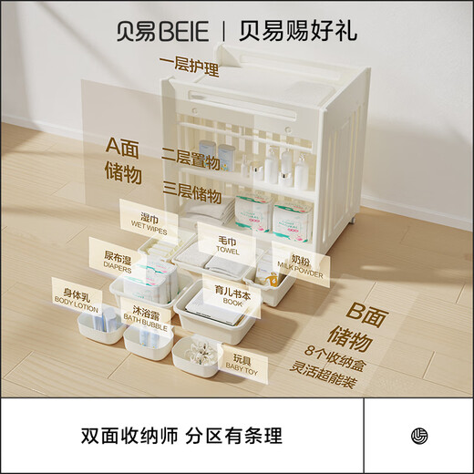 贝易婴幼儿护理台宝宝洗澡置物架多功能收纳盒移动婴儿床 组合2：尿布台+乳胶垫+乳胶枕+5