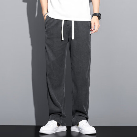 Gy Goldlion Jinlilai Tiansi Jeans Men's Black Trendy Brand Straight Men's Ice Silk Lignes larges simples et polyvalentes décontractées 1048 Gray M (100jin [Jin est égal à 0,5 kg])