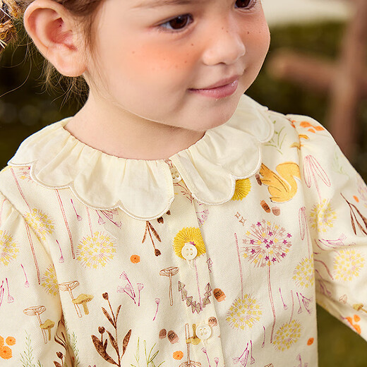 Mini Balabala girls long-sleeved shirt sweet French cotton lapel skin-friendly children's top spring new style ivory white 10402 90