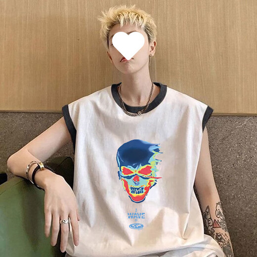 TTPMER heavy cotton vest men's summer ins trendy brand youth loose Hong Kong style sleeveless T-shirt casual and versatile vest [811]723 M Recommended 80-100Jin [Jin equals 0.5 kg]