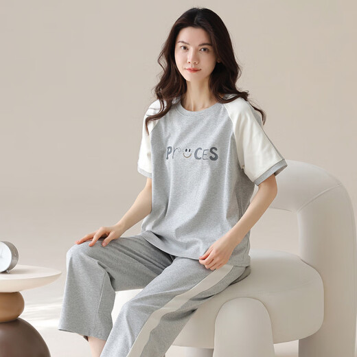 北极绒睡衣女春夏季短袖长裤纯棉韩版学生夏天可外穿全棉家居服套装 YZT9712棉短长 M (80-100斤)