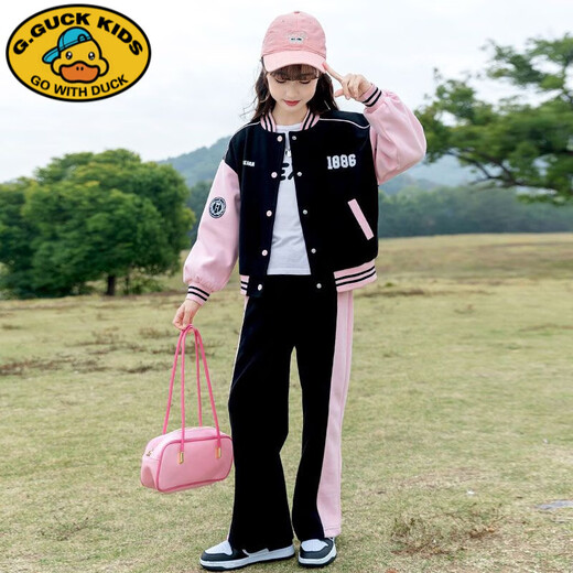 G.DUCKKIDS女童春装棒球服套装2024新款学院风中大儿童洋气春秋运动装两件套 BQ1396黑色两件套 160 尺码建议身高150左右
