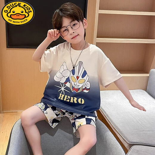 G.DUCKKIDS儿童睡衣男童夏天薄款短袖短裤套装纯棉中大童卡通家居服 1105蜡笔小新【单套】 165 S码【建议身高140-150cm】