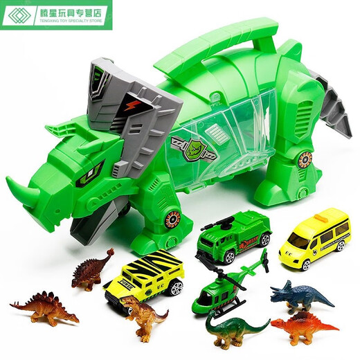 Shantoulin Village Tyrannosaurus Rex Mechanisches Dinosaurier-Team Triceratopsaurus Carpenter 6-jährige Jungen Geschenkmodell Spielzeugauto-Ornamente 9926 Mechanische Tyrannosaurus Rex 4 Autos + 7 Dinosaurier