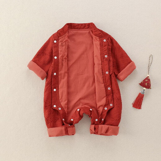 G.duck little yellow duck baby clothes spring and autumn newborn one-piece Chinese style full moon 100-day baby boy one-year-old dress red + sachet 66cm 66 size 0-3 months recommended baby 4-6 kg