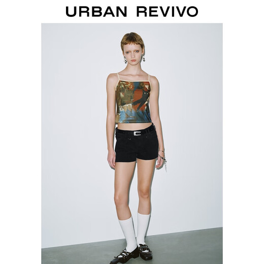 UR2025 Summer New Women's Fashion Casual Versatile Belt Decorated Denim Shorts UYY850134 True Black (Short) 26