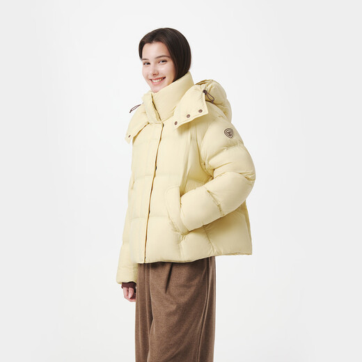 Tambor puff down jacket women's short removable hood silhouette autumn and winter thick coat 5530382Z Sky Yellow 160