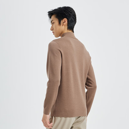 LiLang Light Fashion Men's Clothing Half Cardigan Stand Collar Wool Sweater Men's Cashmere Blended Skin Friendly Easy Care Warm Sweater Light Brown (2S) 2XL (180)