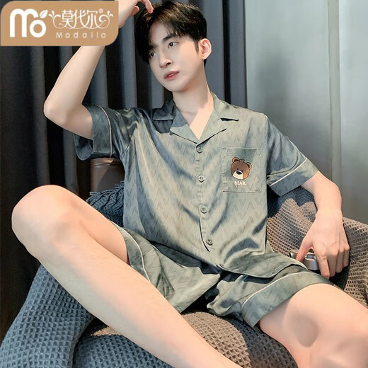 Modal kurzärmelige Herren-Pyjamas Ice Seide 2025 Neue Frühling, Sommer- und Herbst-Teenager-Schüler der simulierten Seidenkleidung Set Ice Seide 6627 L (empfohlene Größe 170, Gewicht 100-