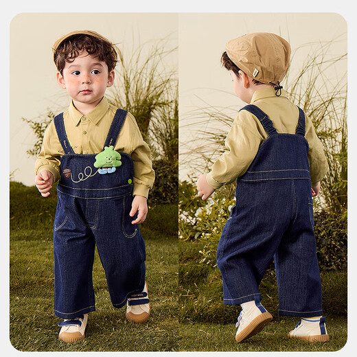 Mini Bala soft denim boys and girls pants not easy to fade loose straight pants baby overalls 2025 autumn and winter new products